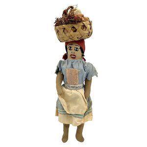 Handmade Vintage Jamaican Folk Art Cloth Doll Basket Articulating Collectible